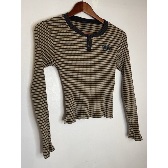 Minga Juniors XL Brown Striped Long Sleeve Top Ribbed - Picture 2 of 6